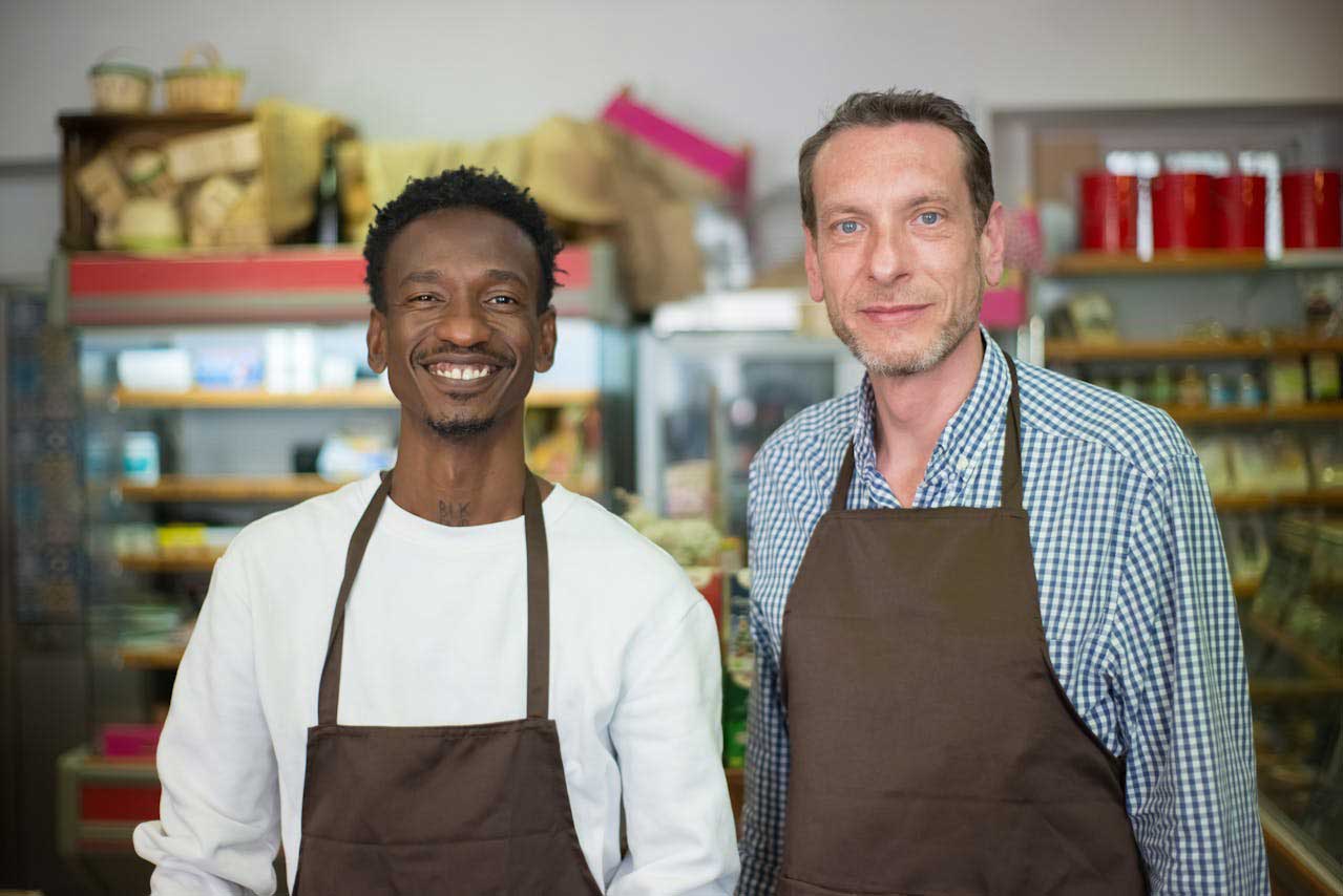 Store owner working