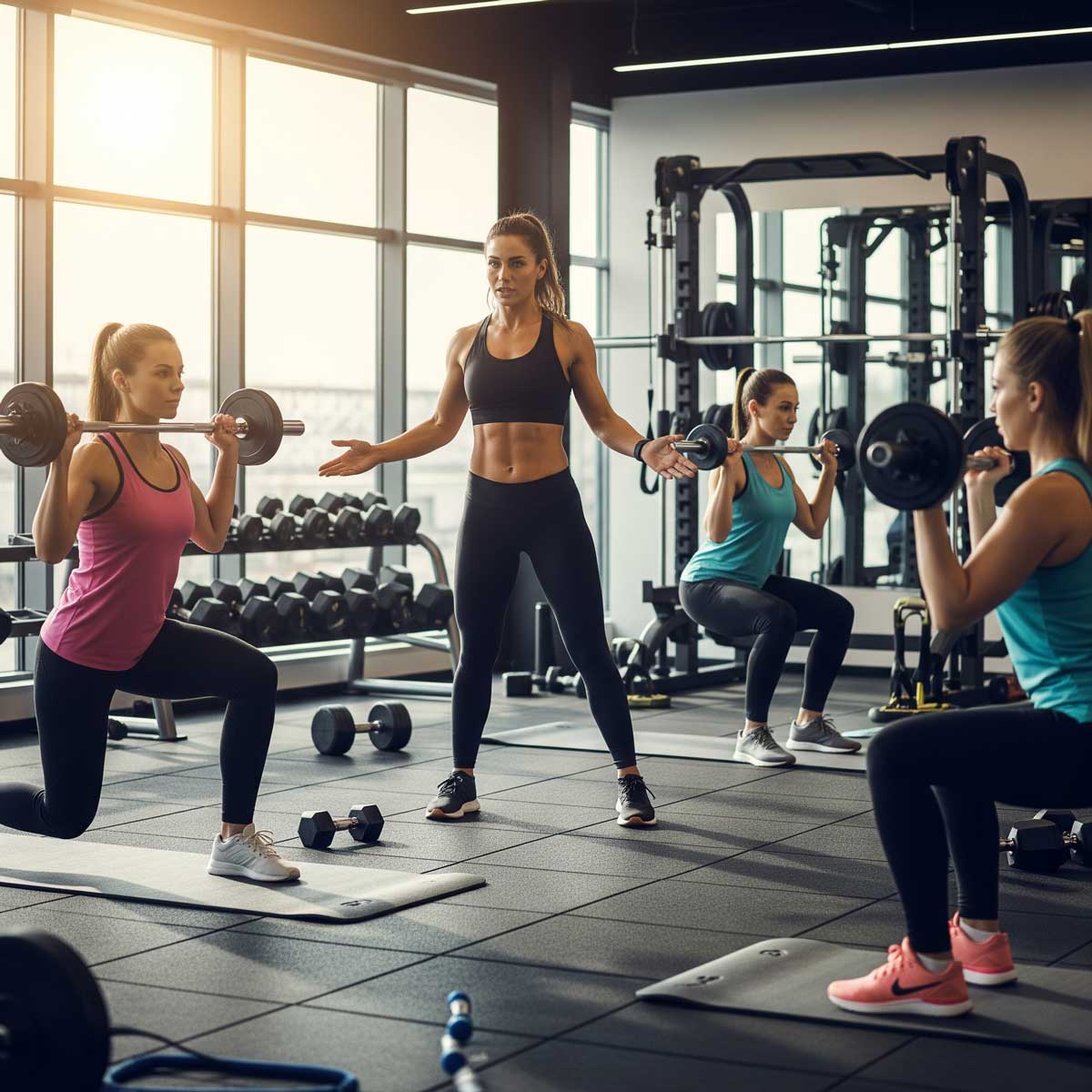 Local fitness class with people exercising together
