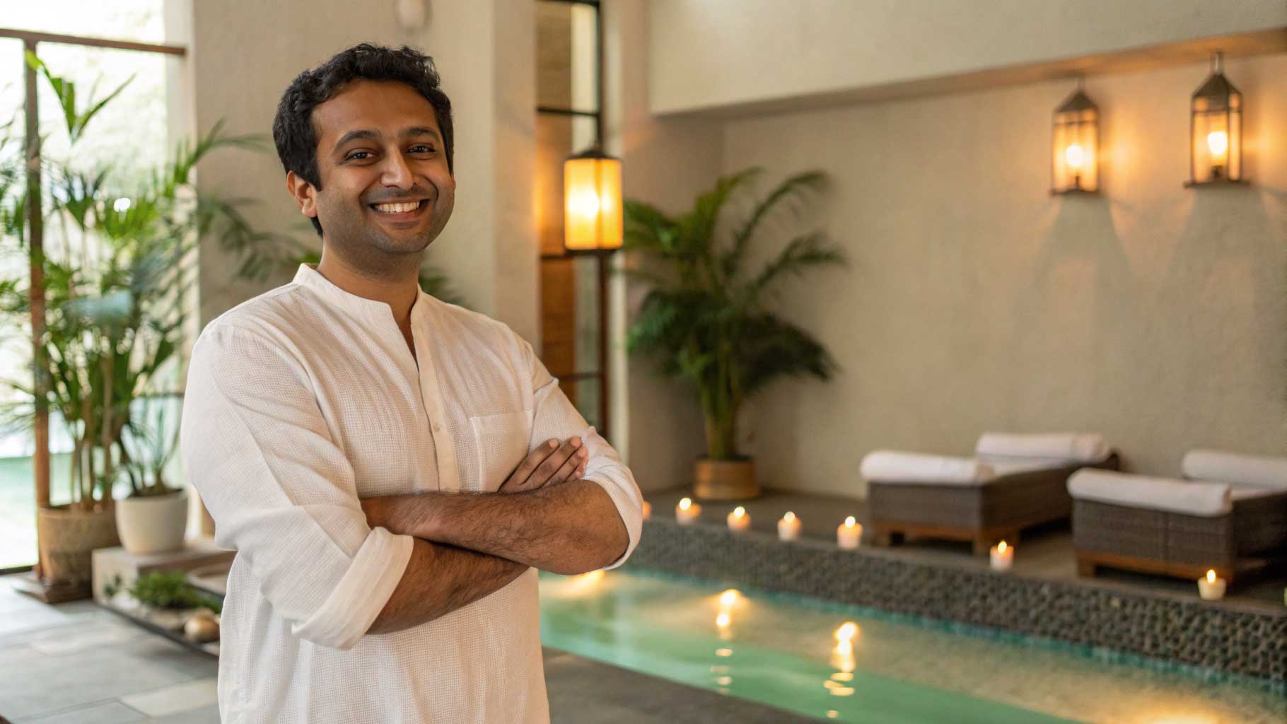 Local spa owner preparing a calm wellness experience