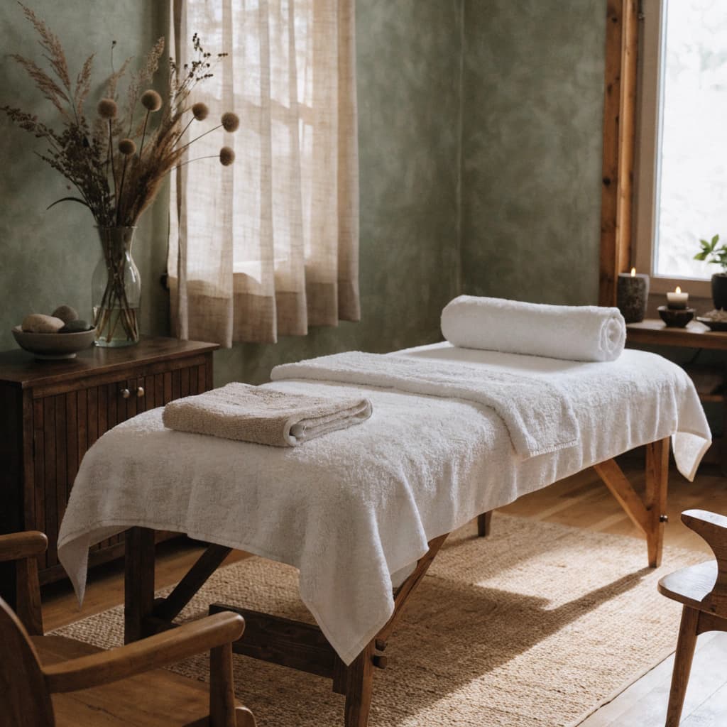 Relaxing spa room prepared for a local wellness appointment